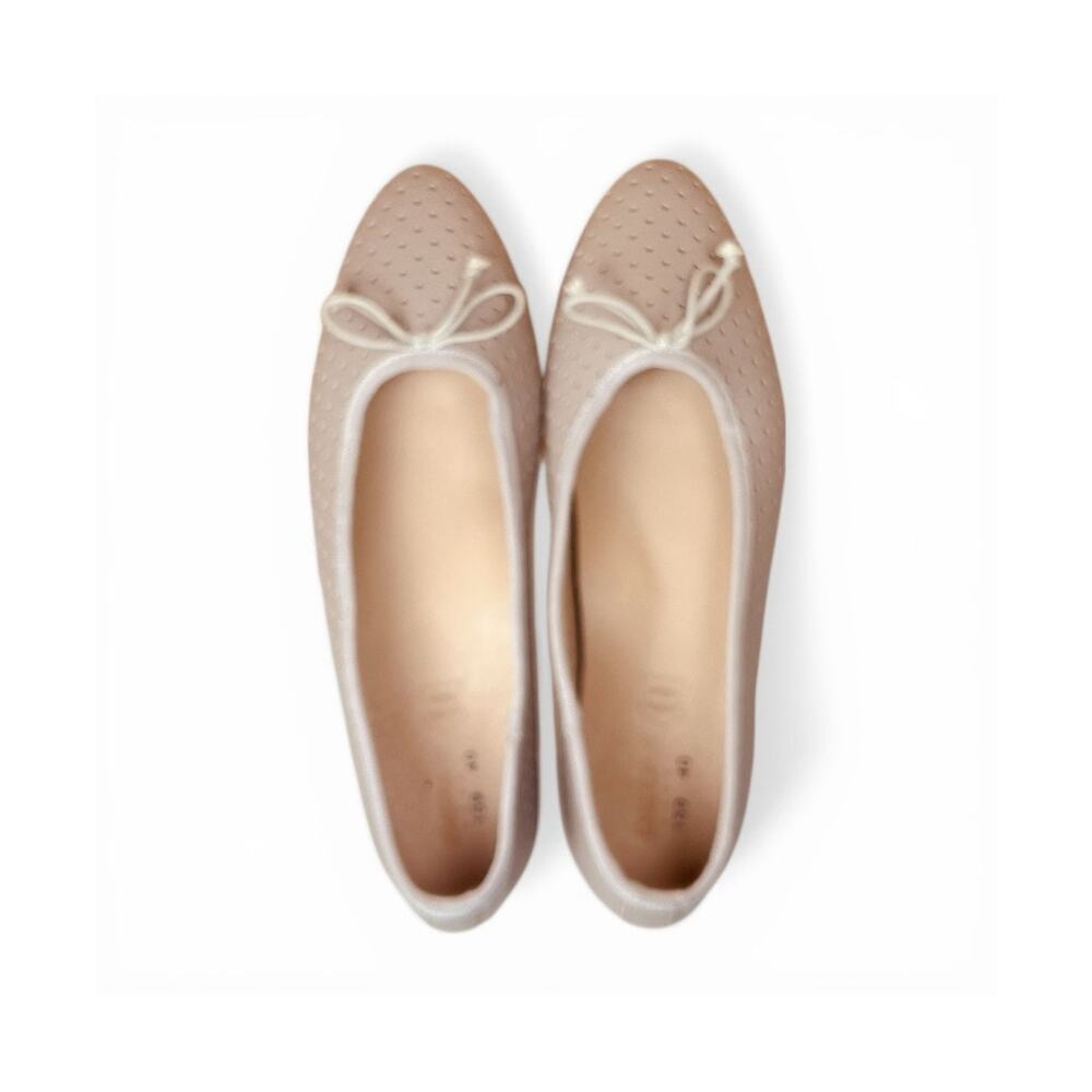 Emerald Taupe Greige Leather Ballet Flats Almond Toe Bow EU 40 Coquette Chic